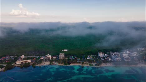 Hyperlapse-over-Mahahual,-the-most-beautiful-mexican-caribbean-beach