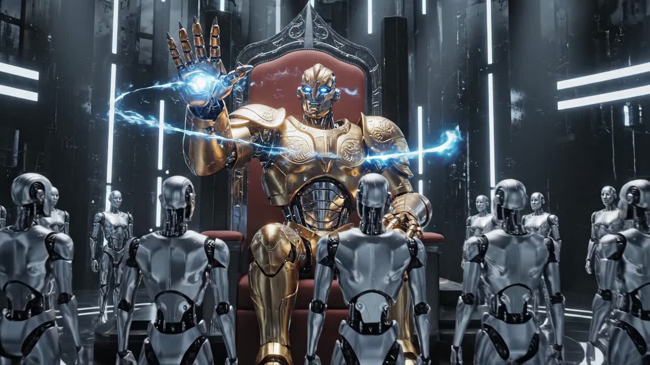 Futuristic Robot Overlord on Throne