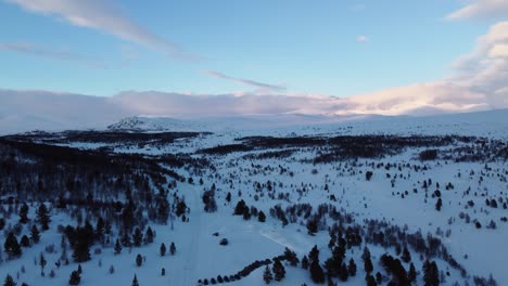 drone shot looking over rondane national park from outside of the park