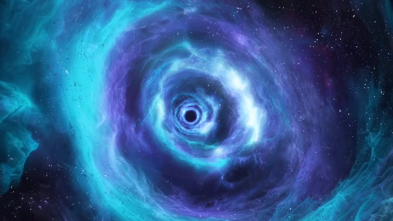 Journey Through a Swirling Blue and Purple Space Nebula Vortex