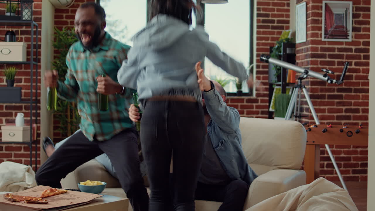 Excited people celebrating footbal team winning championship