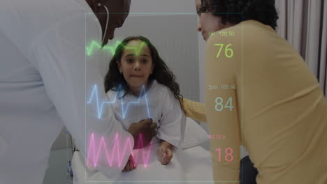 animación del procesamiento de datos sobre un médico afroamericano con una paciente