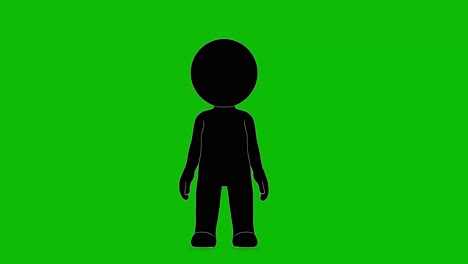 silhouette of an outlined stick figure perform gotcha on green screen front view