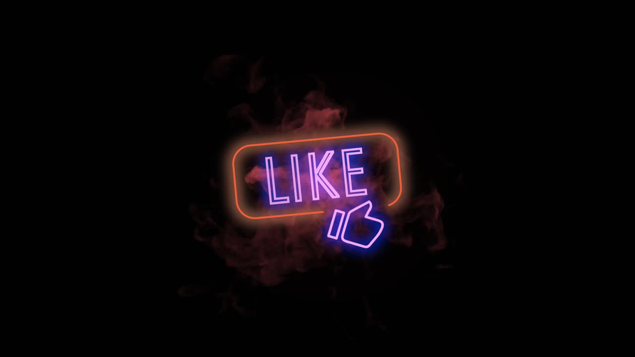 Gráfico de texto neon "Curtir" com polegar para cima