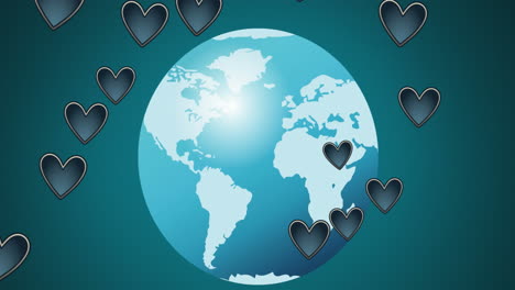 animation of hearts and globe on green background