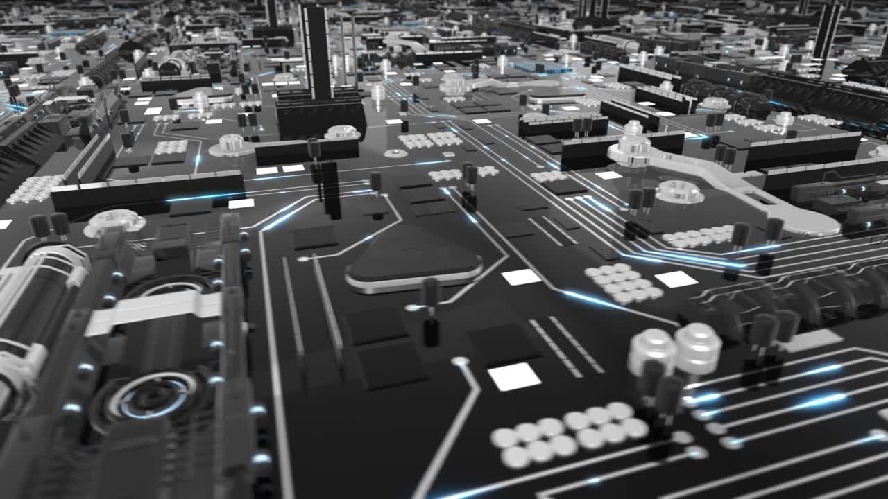 Blue Futuristic Motherboard Rotation Loop 4K