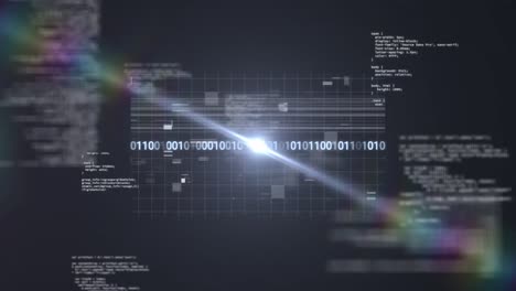 Animation-of-data-processing-and-light-trails-on-black-background