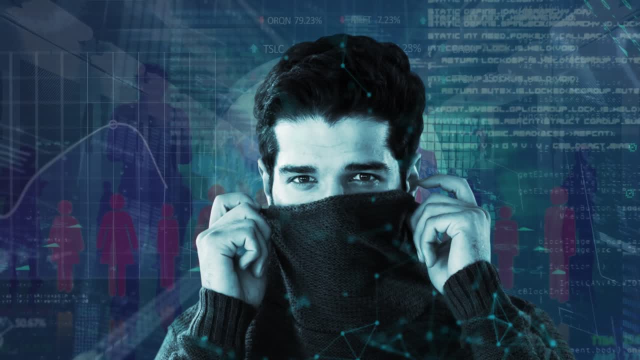 animación de las estadísticas y el procesamiento de datos financieros sobre el hombre caucásico