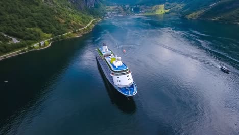 cruise liners on geiranger fjord, norway