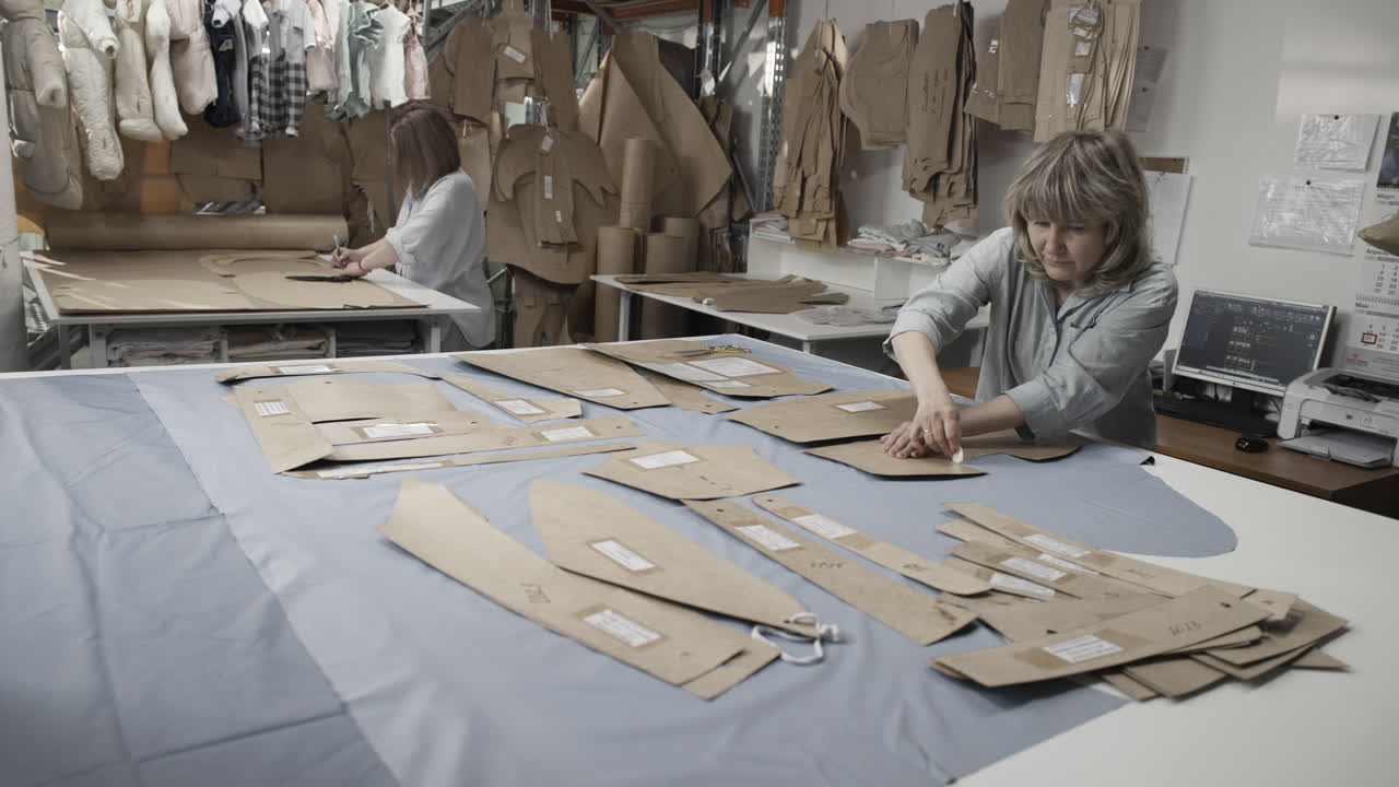 스튜디오에서 바느질과 패턴 제작