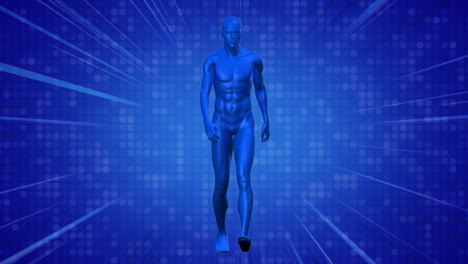 animation of blue light trails over blue human model walking