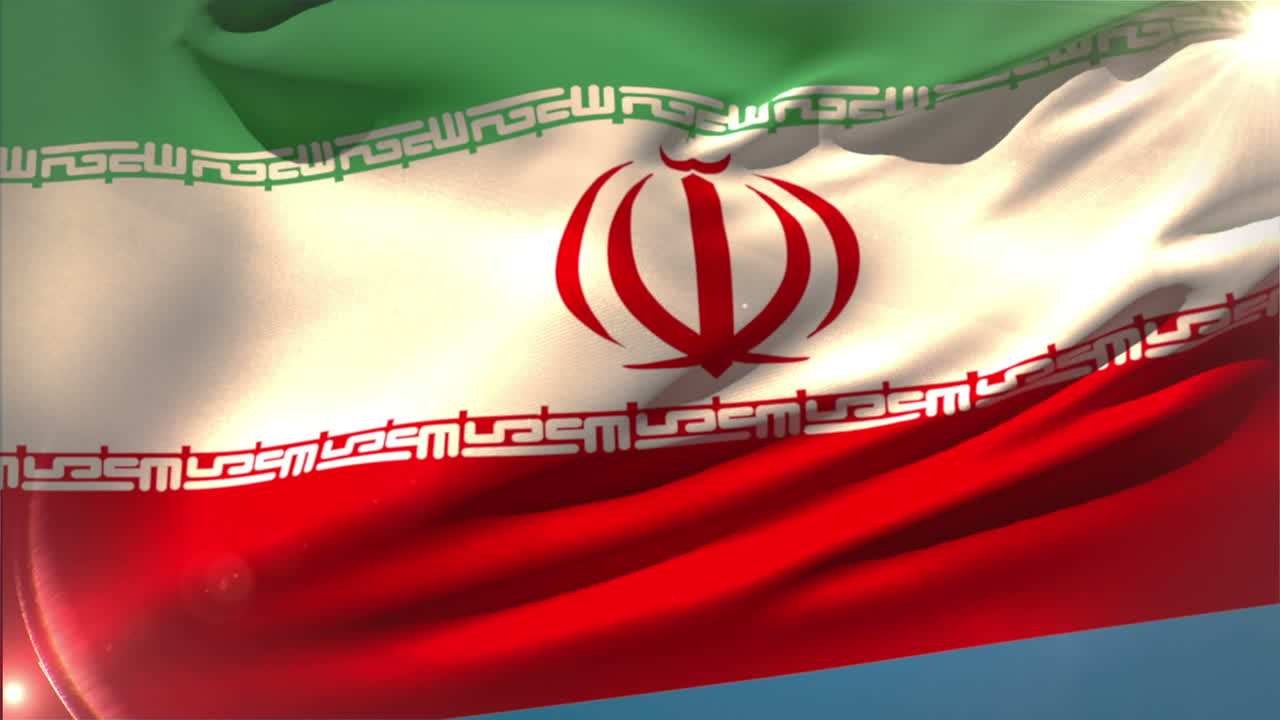 Large iran national flag waving 
