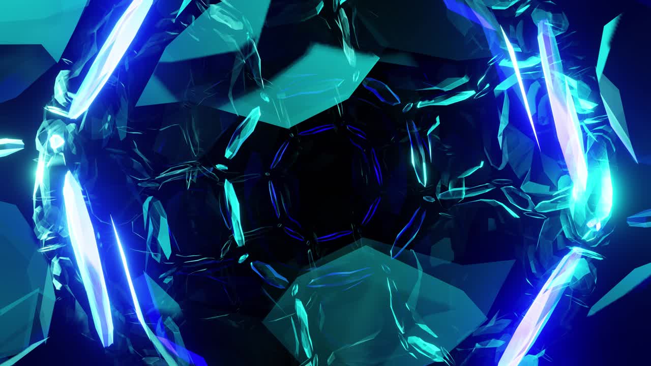 animación de bucle de moverse a través de un túnel de neón de vidrio mágico