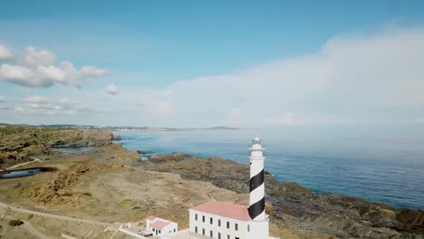 aerial view of favaritx lighthouse in menorca island, spain. - orbit