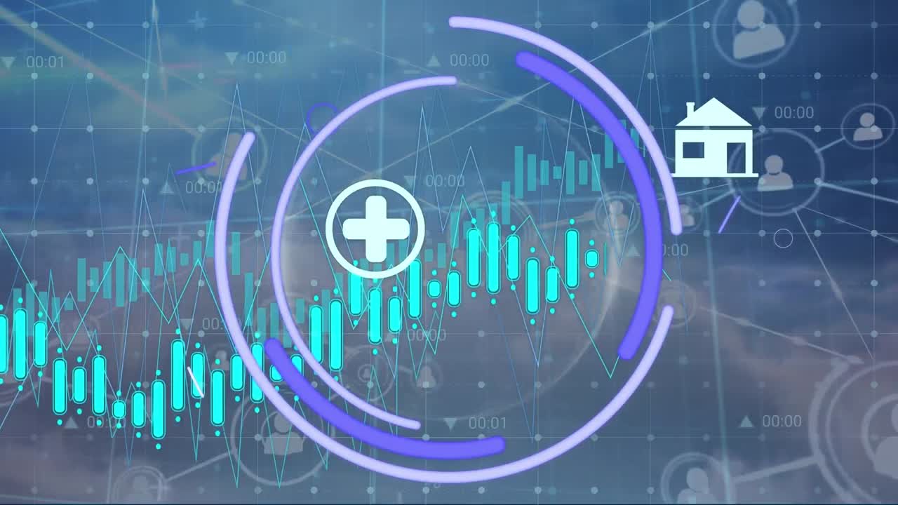 연결 아이콘과 데이터 네트워크를 통해 다양한 아이콘의 애니메이션.