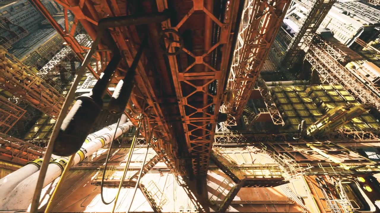 City grid features aged tracks creating dynamic shadows and highlights