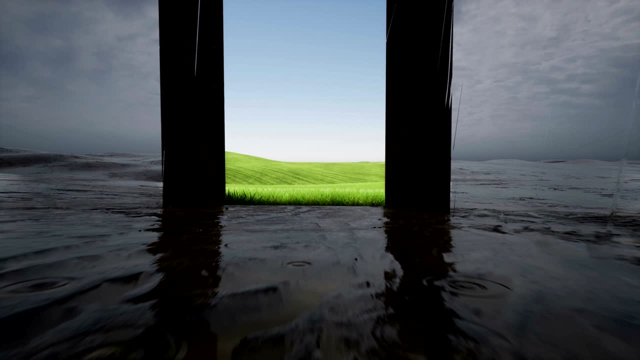 에서 봄으로의 전환: 더 따뜻한 계절으로 이어지는 비가 오는 동안 에 문을 열고 문 개념을 통해 계절을 변경합니다.