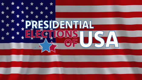 animation of presidential elections of usa text and stars over waving american flag
