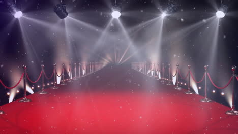 animation of moving spotlights and confetti falling over red carpet walkway with crowd barrier