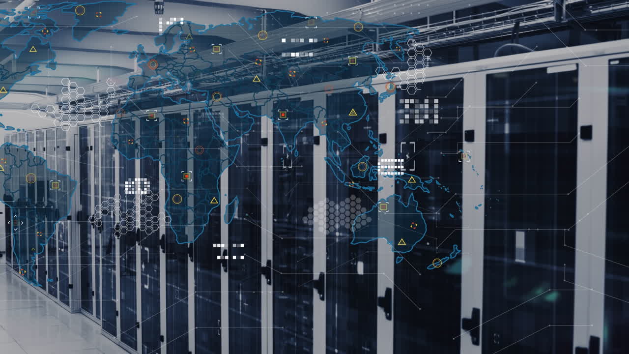 Animation of world map over server room