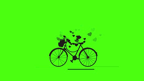 bicycle with romantic heart icon animation. green screen with alpha luma matte