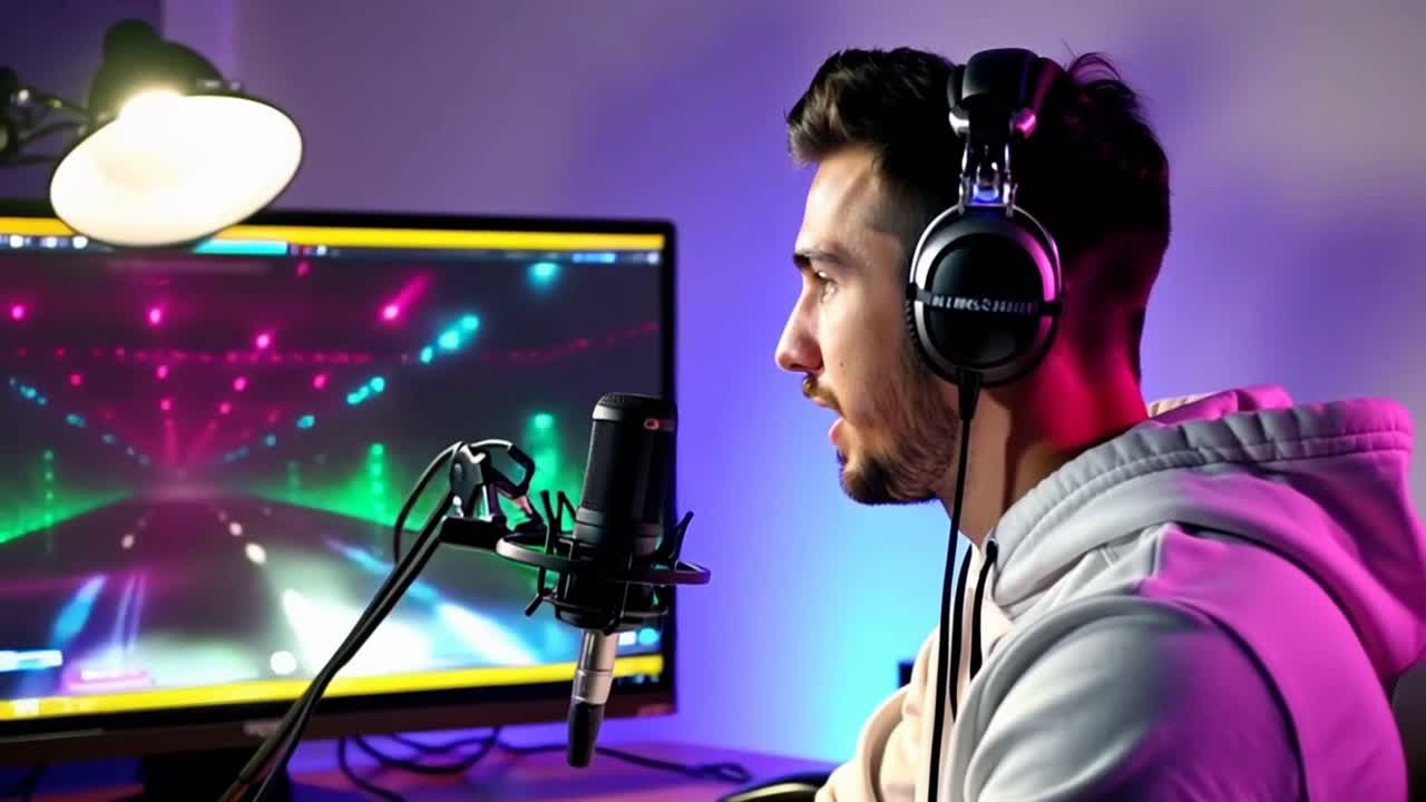 A man wearing headphones is recording a voice