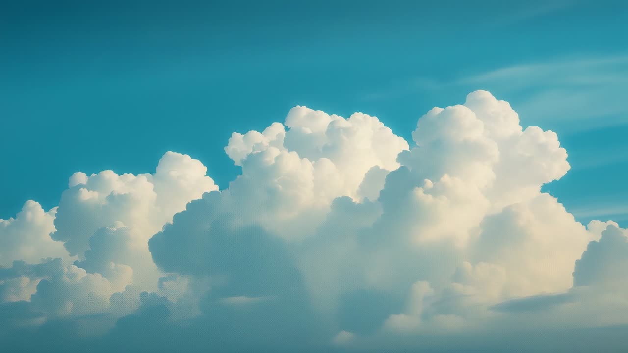 Panning camera right to reveal cumulus clouds shifting and expanding under sunlight in sky