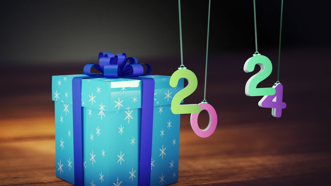 animación del texto de 2024 y la navidad presente en el fondo.