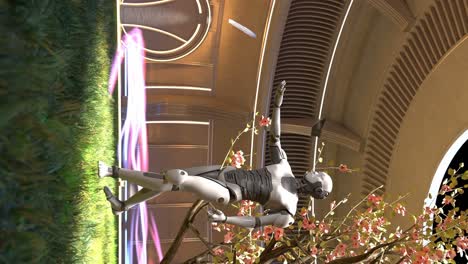 inteligencia artificial vertical conexión con la madre tierra antiguo flujo de energía prototipo de robot conciencia cyborg