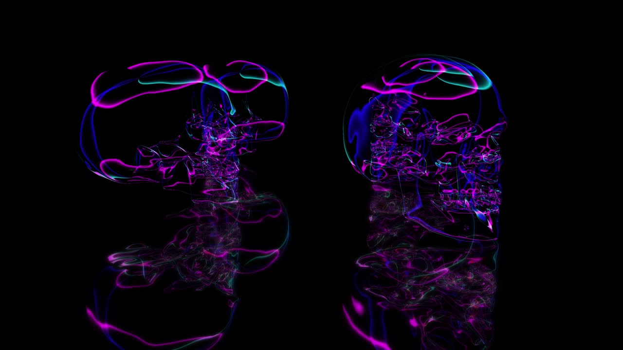 Glowing Edges Neon Skull 3D Abstract  Psyhodelic Particle Trails Animation 4K Seamless Loop
