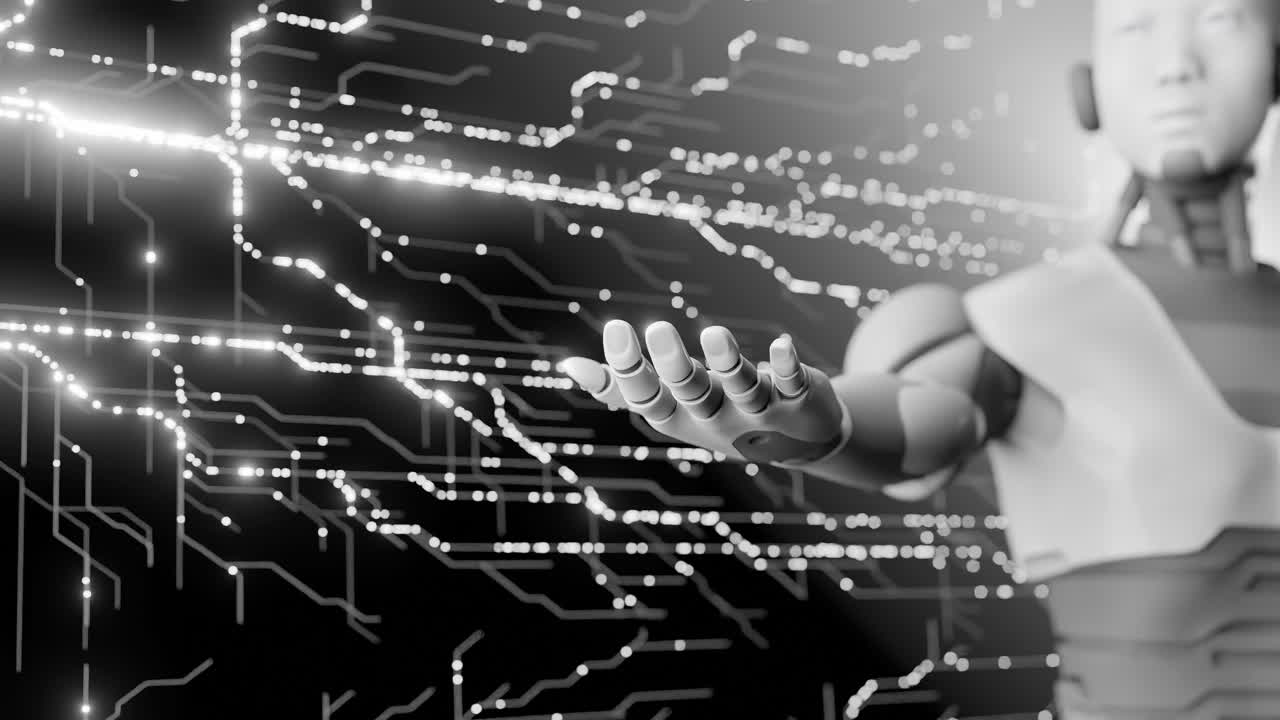 robot humanoide con circuitos digitales fondo blanco concepto de tecnología futurista inteligencia artificial y innovación robótica para diseño e impresión