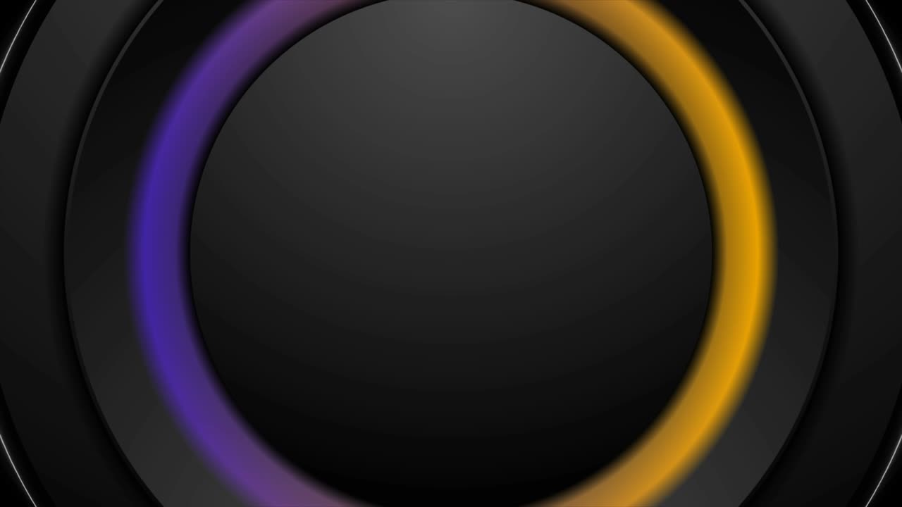 tecnología de fondo de movimiento abstracto con círculos negros y anillos brillantes de neón