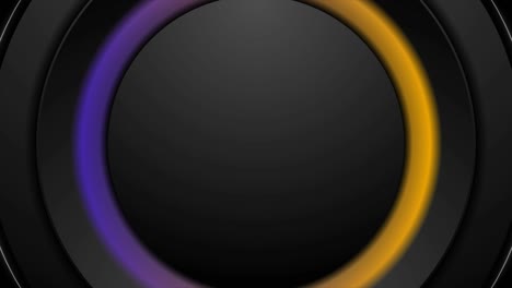 tecnología de fondo de movimiento abstracto con círculos negros y anillos brillantes de neón