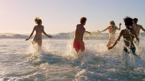 friends having fun in the ocean