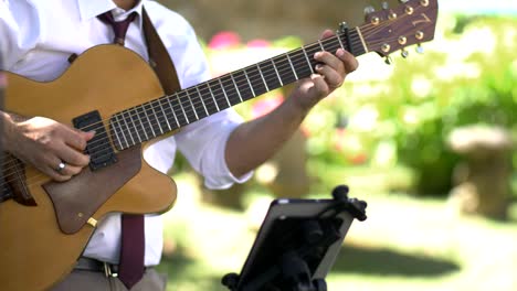 closeup of male guitarist on wedding reception