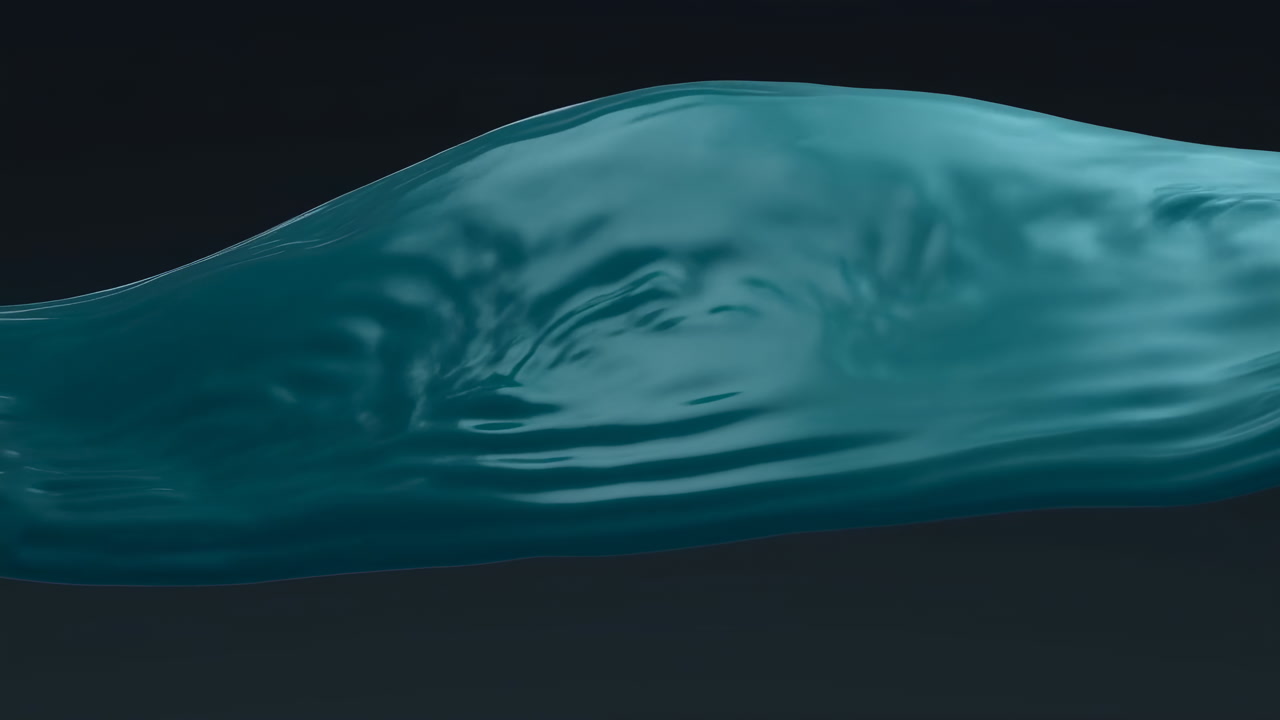 Glossy Teal Wave Rolls Across Frame, Fluid Crest With Translucent Surface And Realistic Reflection, Gentle