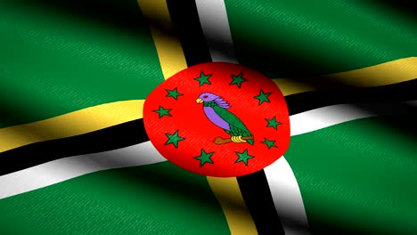 bandera de dominica ondeando fondo textil con textura. animación de bucle sin costuras. pantalla completa. movimiento lento. video en 4k