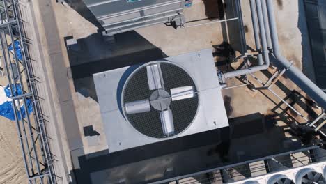 aerial view. the air conditioning  and ventilation systems on roof of huge mall.