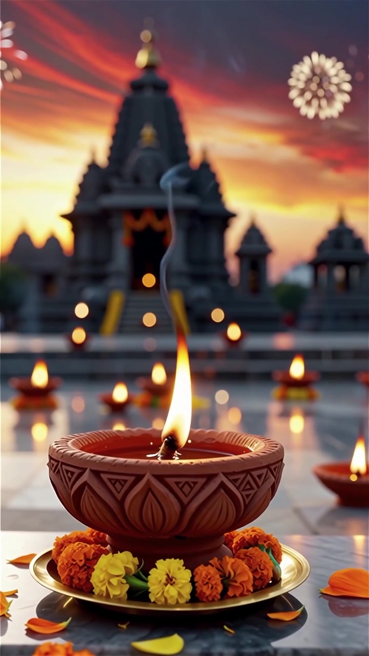 Diwali Festival Background with Lanterns and Traditional Diyas Decorations