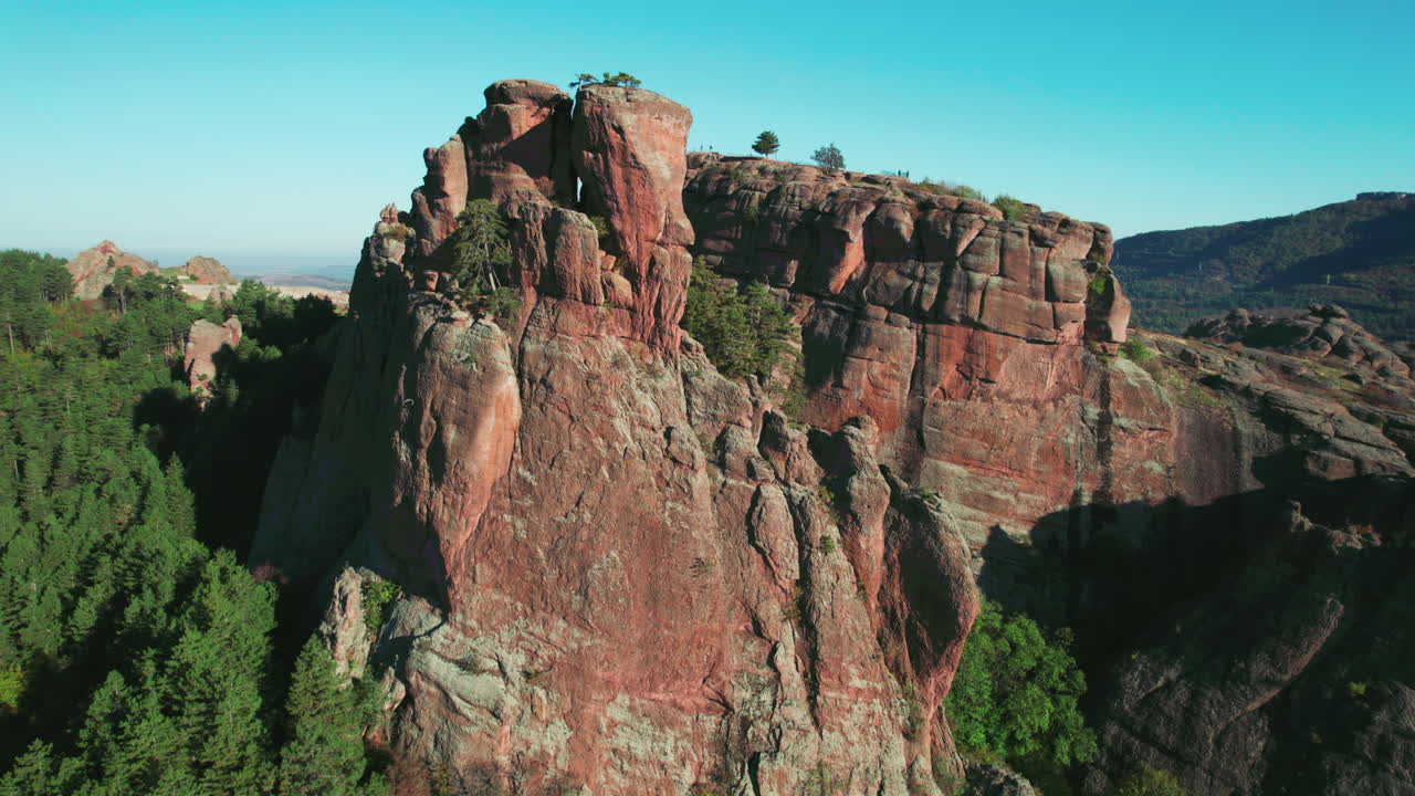 Fantastic aerial view of the large rock formations of the Bulgarian city of Belogradchik with beautiful colors.