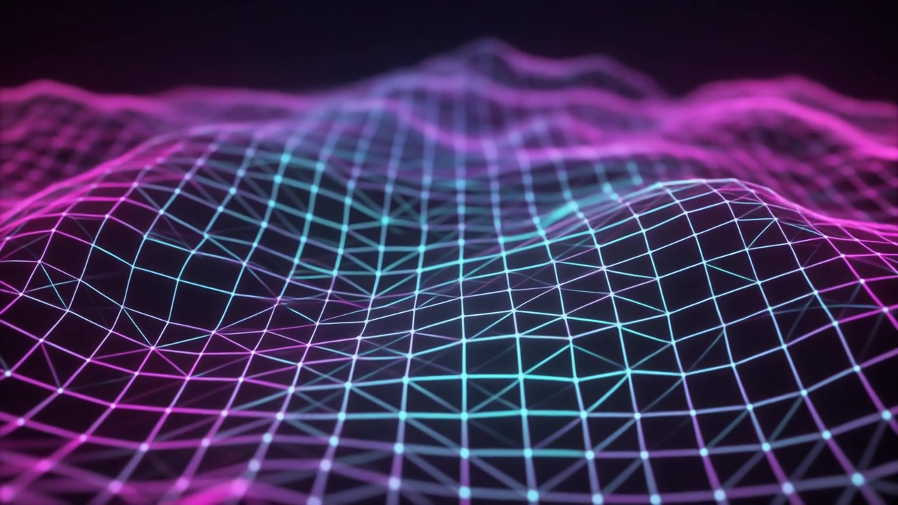 Abstract Digital Wave Grid with Neon Pink and Blue Glow
