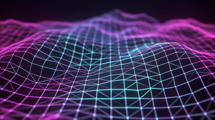 Abstract Digital Wave Grid with Neon Pink and Blue Glow