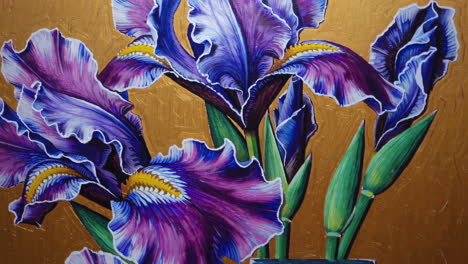 purple irises on gold background painting