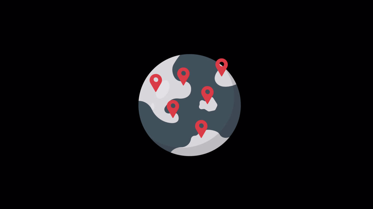 Animated Globe with Red Location Pins Appearing