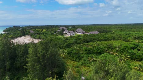 paisaje idílico con alojamiento en un hotel en zanzíbar, tanzania, áfrica oriental - fotografía aérea de un dron