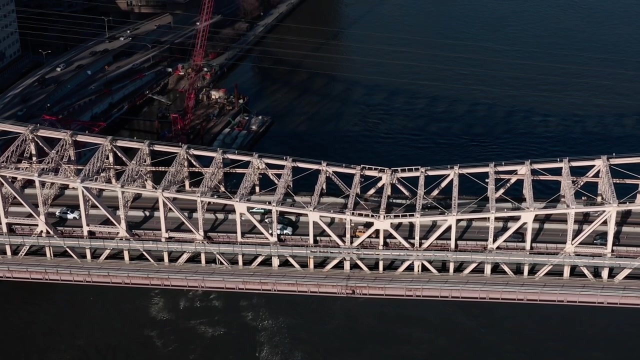 View of a bridge and river in New York taken from the sky