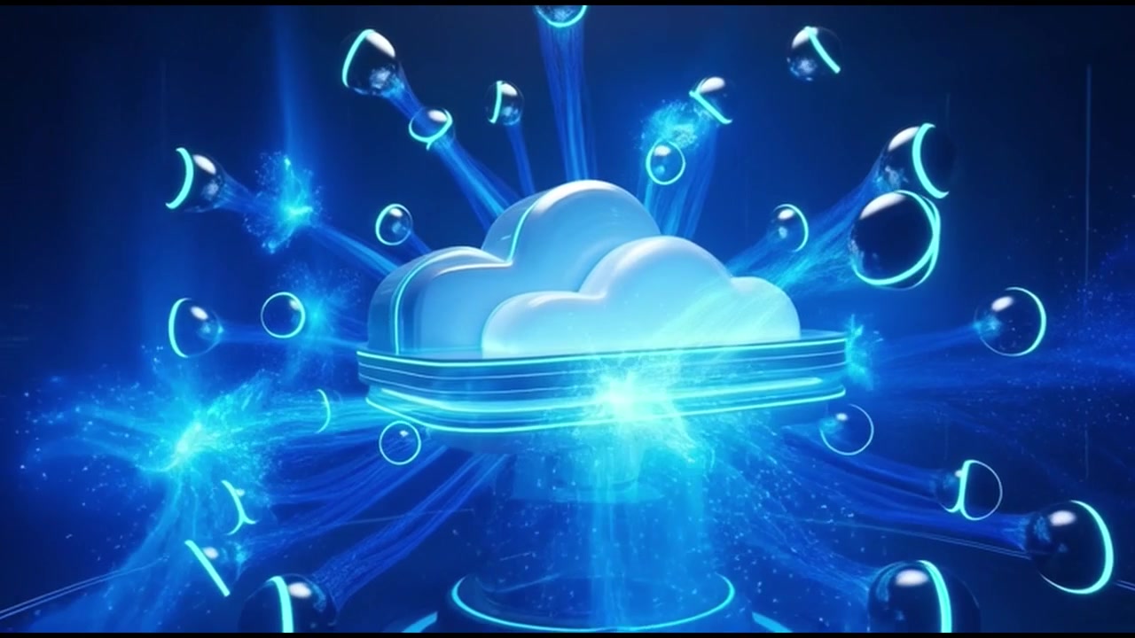 Digital Cloud Computing Network with Glowing Data Spheres