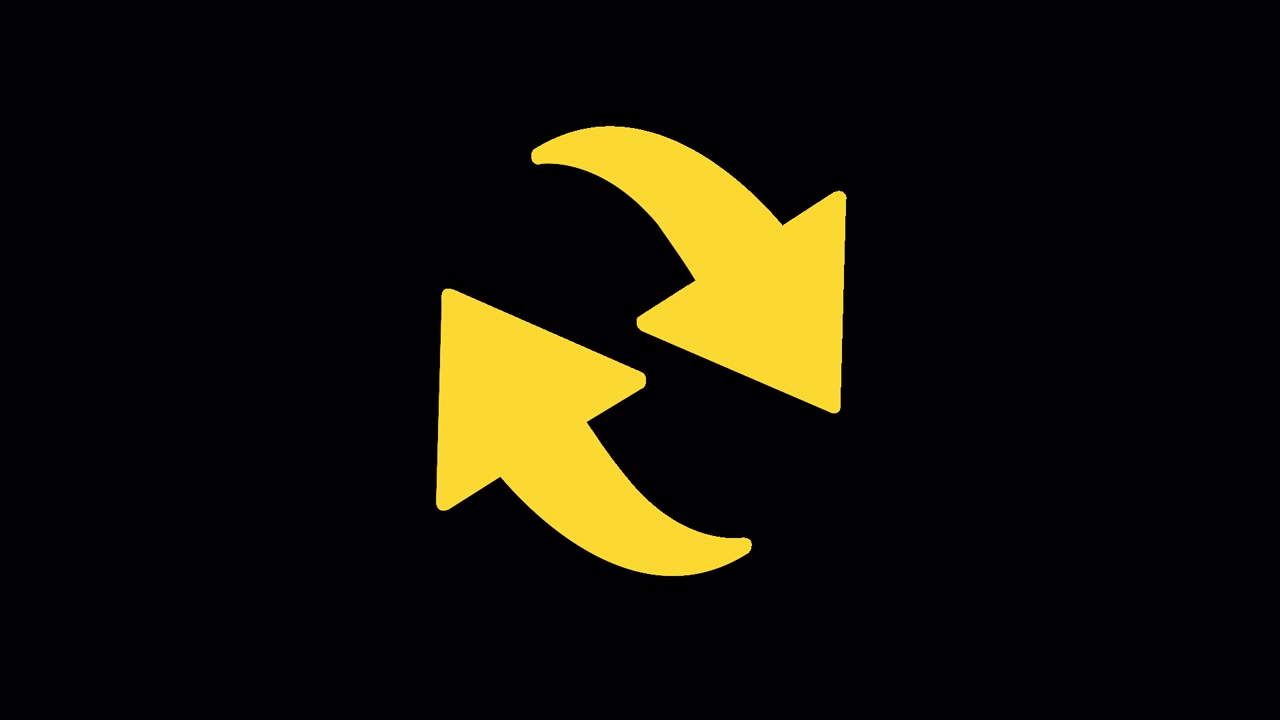 Animated Yellow Refresh Arrows Icon Rotating on Black Background