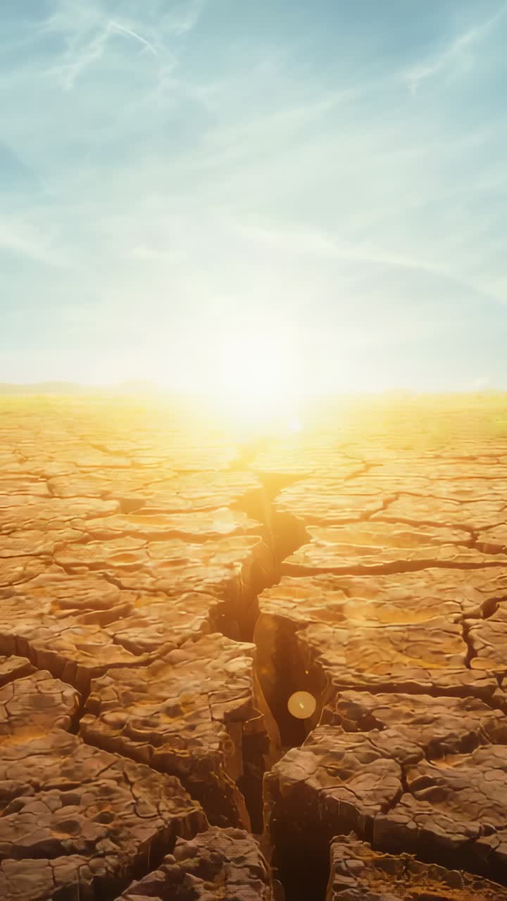 Vertical video: Brightening sun urging camera zooming into crack, showing fissure and lens flare