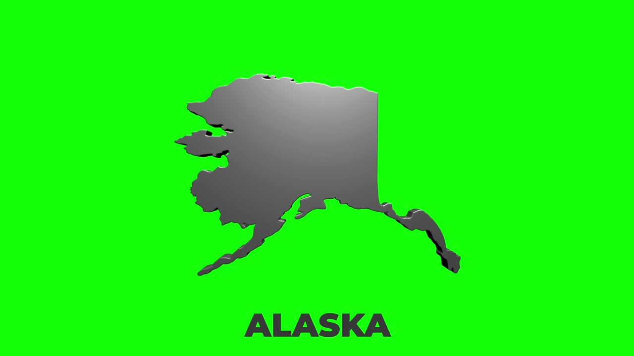 미국 알래스카 주 (alaska state of the united states of america) - 지도에 애니메이션 3d 실버 로케이션 마커, 비디오에서 화면 투명성 모드로 사용하기 쉽다.
